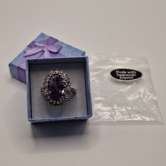 Amethyst Purple Swarovski Crystal Halo Ring | Statement | Size 7 - Picture 10 of 11